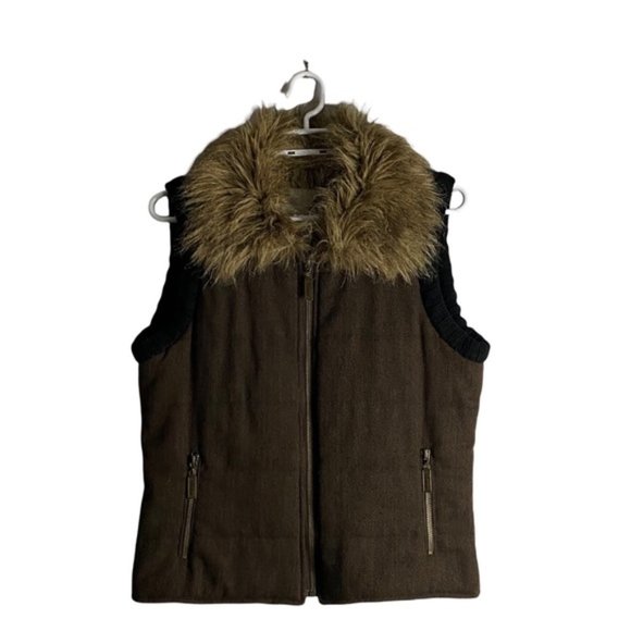BONGO Jackets & Blazers - Bongo Women's Brown Wool Blend Faux Fur Trim Vest